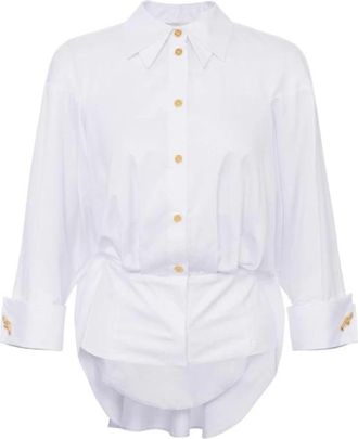 Elisabetta Franchi Katoenen jacquard poplin overhemd - Dames - Overhemden - Wit - M - Katoen - Overhemden