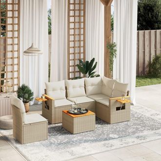 vidaXL Juego De Sof&aacute;s Jard&iacute;n Con Cojines 6 Pzas Rat&aacute;n Sint&eacute;tico Beige Vidaxl