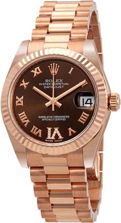 Rolex Datejust Chocolate Dial Automatic Ladies 18kt Everose Gold President Watch 178275CHRDP