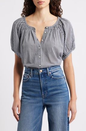 D&ocirc;en June Gingham Check Organic Cotton Top in Navy La Maddalena Gingham at Nordstrom, Size X-Small