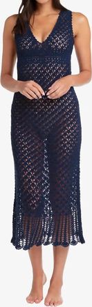 Helen Jon Claudia Crochet Midi Dress In Navy