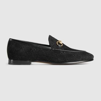 Gucci Womens Gucci Jordaan Loafer, Black, Suede
