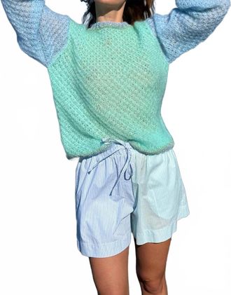 Rose Carmine Fines Rayures Shirt In Aqua Blue