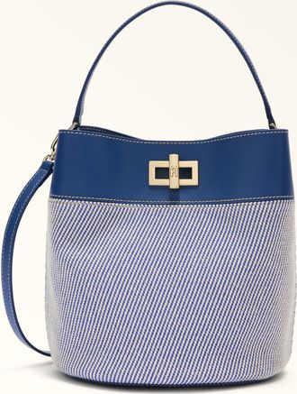 Furla Amelia Borsa A Secchiello S Toni Indigo Tessuto Canvas + Pelle Di Vitello Sidney Donna
