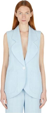 Casablanca Mouwloze Single-Breasted Blazer - Dames - Blazers - Blauw - 2XS - Jassen