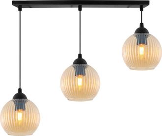 OEM L&aacute;mpara Colgante Riffle Negra 3 Planas Pantalla Miel Bola E27