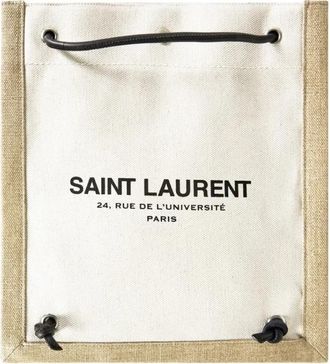 Saint Laurent Universite Logo Flat Crossbody Tas - Heren - Schoudertassen - Wit - ONE Size - Katoen - Tassen