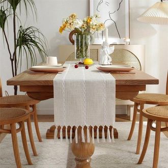 OEM Runner Da Tavola, Stile Boho, Crema, Stile Country, Con Nappe, Lavabile, Ideale Per Feste, Compleanni, Festival E Matrimoni, Colore Bianco Sporco, 331