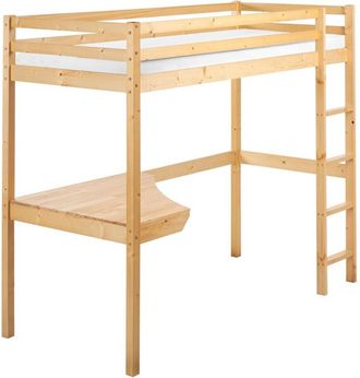 Beliani Kids High Sleeper Loft Cabin Bed Pine Wood eu Single Size 3ft with Slatted Frame Storage with Desk Light Brown Loury