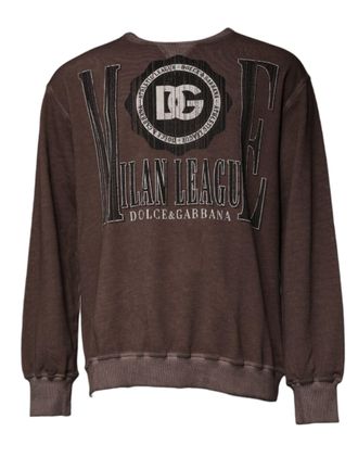 Dolce & Gabbana Brown Logo Print Crew Neck Pullover Mens Sweater