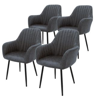 ML Design Ml-design - 4x Sillas De Comedor Antracita Ergon&oacute;micas Asiento Tapizado Aspecto De Terciopelo Con Respaldo Y Reposabrazos Patas De Metal Sill&oacute;n Modern