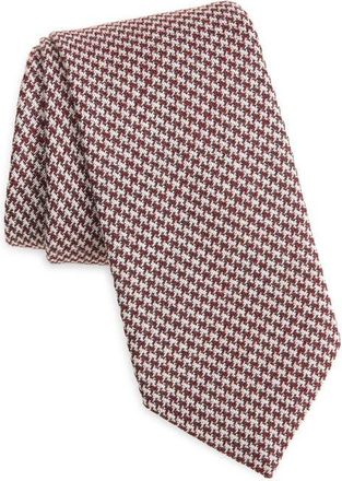 BOSS Houndstooth Wool Tie in Dark Red at Nordstrom