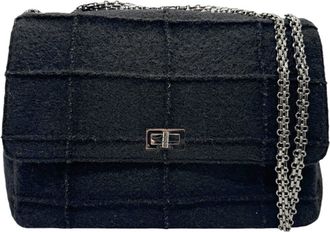 Chanel Chocolate Bar Mademoiselle Flap Bag Quilted Wool Black Synthetic Shoulder Bag Bag (Pre-Owned)
