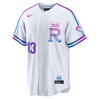Nike Salvador Perez Kansas City Royals City Connect Nike Mens MLB Stadium Jersey in White | RE260H3ERO9-7B4