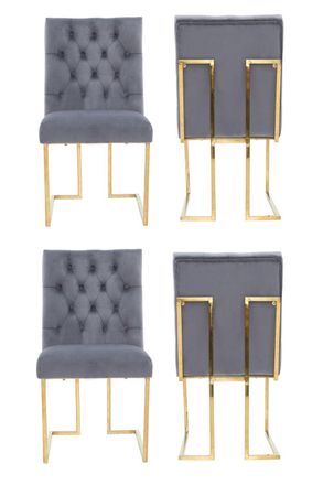 Life Interiors Set of 4 Siena Luxury Tufted Velvet Dining Chairs with Gold Frame in Grey