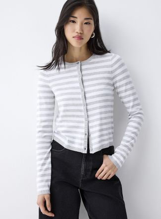 Twik Womens Striped fine knit Cardigan Sweater