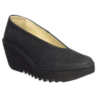 FLY London YAZ Cupido Leather Womens Wedge Sole Shoes - Black - Size:UK 4