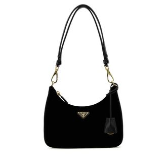 Prada Black Velvet Mini Prada Re-Edition Shoulder Bag