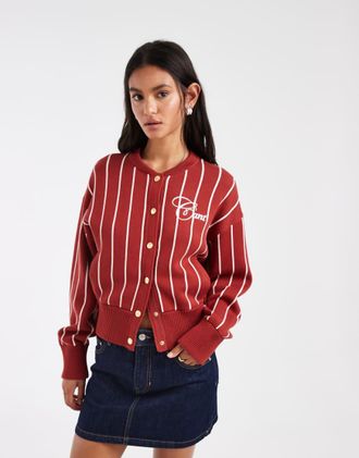 GANT Cardigan stile college rosso con bottoni e logo