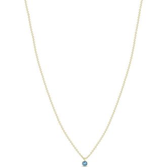 Zo&euml; Chicco 14K Gold Bezel Birthstone Necklace in Yellow Gold/Aquamarine at Nordstrom, Size 16 In