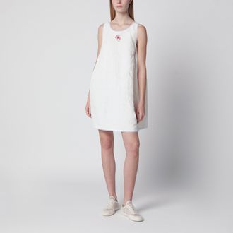 Prada Short embroidered dress in white slub canvas