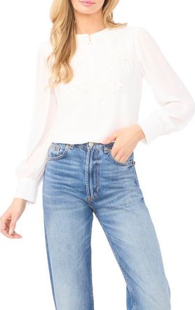 CeCe by Cynthia Steffe Floral Appliqu&eacute; Pintuck Pleat Top in New Ivory at Nordstrom, Size Xx-Large