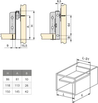 Emuca Lote De 10 Cajones De Cocina Ultrabox, Altura 150mm, Profundidad 350mm, Acero, Gris Metalizado
