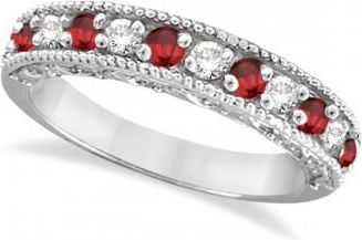 Allurez Garnet & Diamond Ring Anniversary Band 14k White Gold (0.30ct)