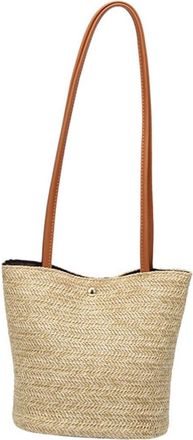 Vosarea Versatile Bucket Straw Bag for Women Comfortable Shoulder and Handheld Tote Spacious Summer Beach Bag Stylish Casual Handbag for Party Shopping and Da