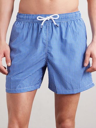 Fedeli Madeira Straight-Leg Mid-Length Gingham Seersucker Swim Shorts