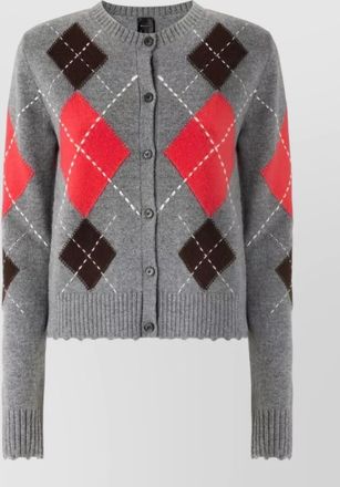 Pinko cashmere wool argyle-intarsia crewneck cardigan