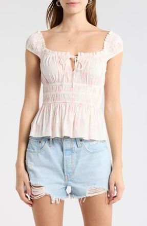 Abound Pretty Peplum Top in Ivory- Pink Silhouette Floral at Nordstrom Rack, Size X-Small