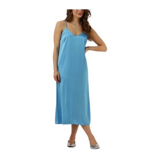 Envii Kleedjes, Dames, Blauw, S, Blauwe Midi Slip Jurk voor de Zomer