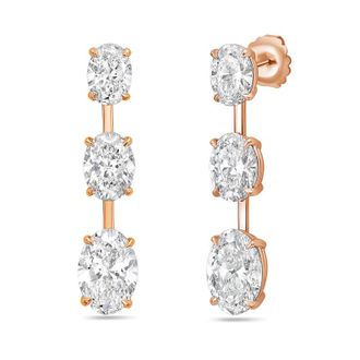 Diana M. Jewels 14kt Rose Gold 8ct Lab Grown Graduated Oval Diamond Drop Earrings with Bar Spacing