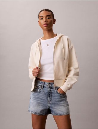 Calvin Klein Jeans Calvin Klein Womens Terry Monogram Cropped Hoodie - White/Natural - XS