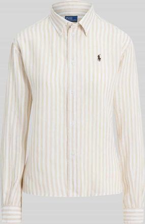 Polo Ralph Lauren Boxy Fit Leinenbluse mit Allover-Muster in Sand, Gr&ouml;&szlig;e XL