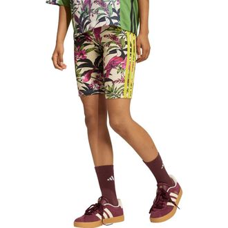 adidas x FARM Rio Bike Shorts in Crystal Linen/Fuchsia/Lime at Nordstrom Rack, Size X-Large