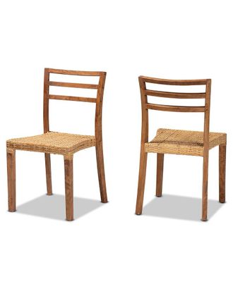 Baxton Studio Arthur Wood And Natural Rattan 2Pc Dining Chair Set