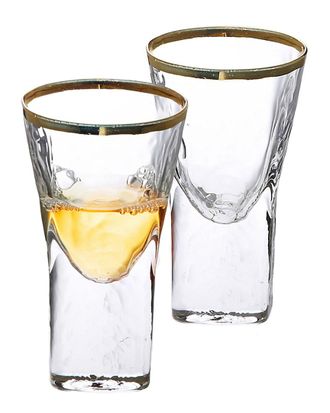 Classic Touch Set Of 6 Pebble Glass Liquor Glasses With Gold Rim