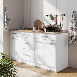 Vicco Bloque De Cocina Fame-line, Blanco Alto Brillo/blanco, 150 Cm, Et Antracita, Vicco