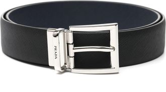 Prada SS26 Saffiano Leather Reversible Belt Black Baltic Blue 2CC004-053-F0RD7