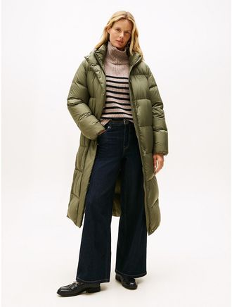 Tommy Hilfiger Womens Hooded Down Long Coat - Green - M