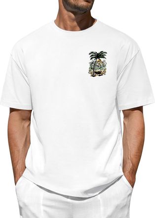 Heekpek Mens T Shirt Cotton T-Shirts for Men Short Sleeve Tops Crew Neck Graphic Printed Tee, E White, M