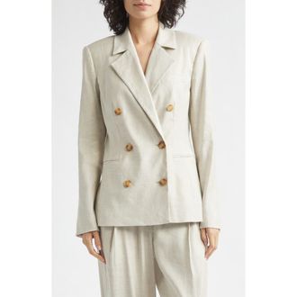 Toccin Jazmin Linen Blend Double Breasted Blazer in Desert at Nordstrom, Size 12