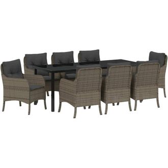 vidaXL Conjunto De Comedor De Jard&iacute;n 9 Pcs Gris Rat&aacute;n Sint&eacute;tico Vidaxl