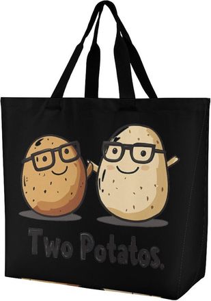 Generic Two Potatos With Glasses Reusable Shopping Bags Large Capacity Grocery Bag Heavy Duty Tote for Women 40x40x16cm