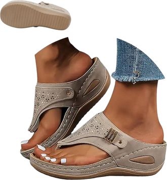 Generic 2026 Summer Womens Orthopedic Sandals Arch Support Wedge Slip On Beach Flip Flops, Vintage Wide Width Casual Boho Slippers, Dressy Comfort Sandals (Gr
