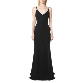 Alberto Audenino Elegante Zwarte Lange Jurk met Open Rug - Dames - Avondkleed - Zwart - M - Polyester - Kleedjes