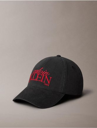 Calvin Klein Mens Embroidered CK Logo Washed Denim Cap - Black