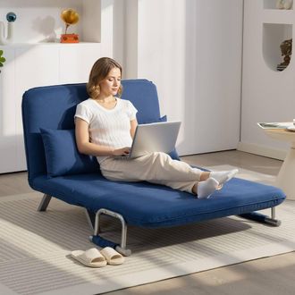 HOMCOM Fabric Sofa, Convertible 2 Seater Sofa Bed w/ Pillows, Dark Blue